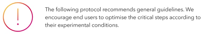 This protocol recommends general guidelines. We encourage end users to optimise the critical steps according to their experimental conditions.